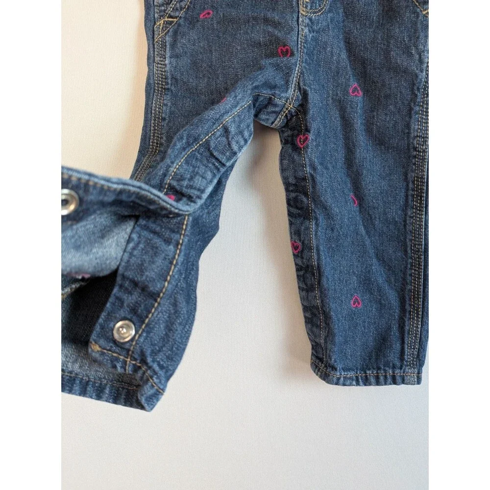 OshKosh B'gosh Overall Bibs Pink Hearts Denim 12 Months Blue Baby Toddler Girl